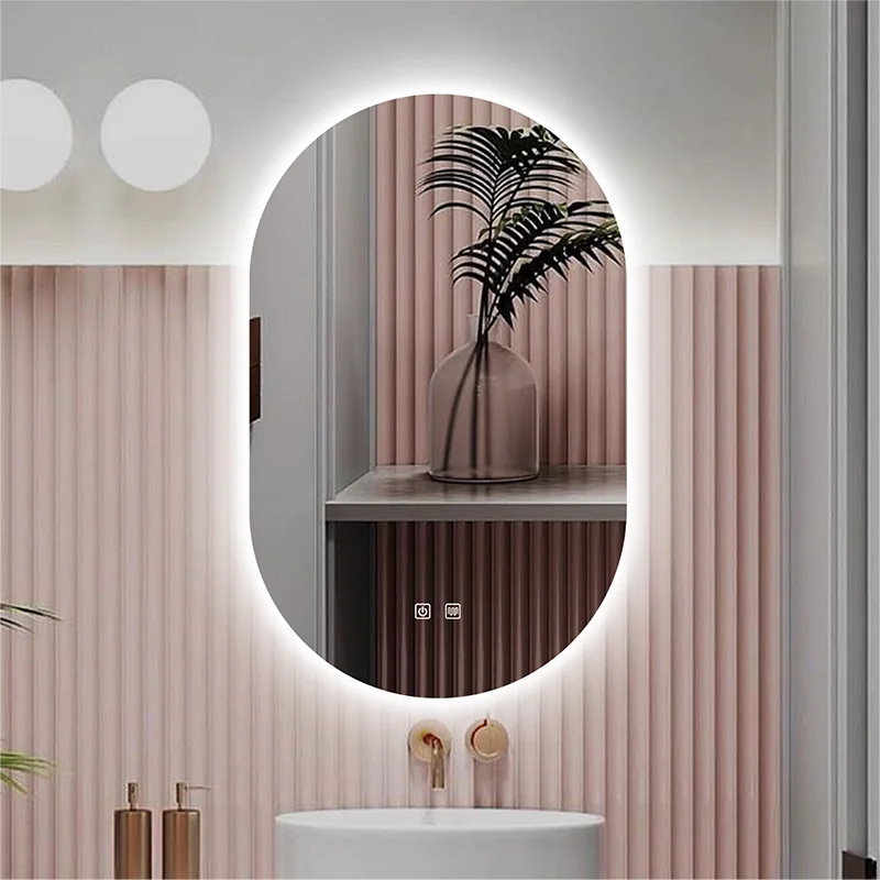 Oval Smart Vanity Bathroom Mirror High Quality Refection Three Color Brightness Dimmer With Anti-fog LED Hotel bath Mirror 2