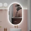 Oval Smart Vanity Bathroom Mirror High Quality Refection Three Color Brightness Dimmer With Anti-fog LED Hotel bath Mirror 2
