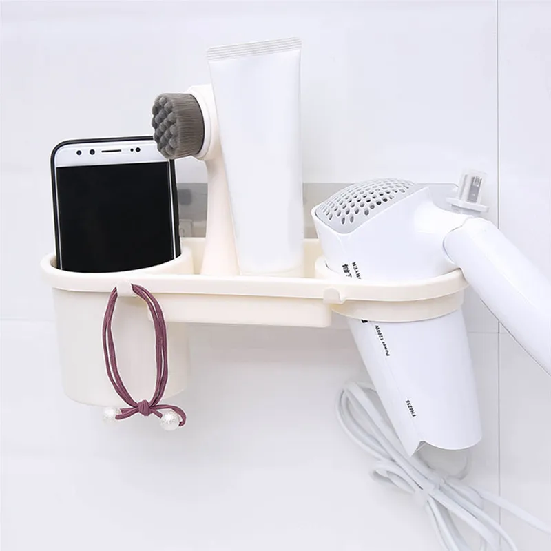 

1 PCS Bathroom Hair Dryer Stand Organizer shelf Storage Hairdryer Rack Double Holder Door Hook Ring ABS For Home Hotel Dormitory
