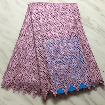 

Light Pink 2019 high quality Nigerian tulle lace fabric latest african lace mesh fabric with rhinestones bride french net lace