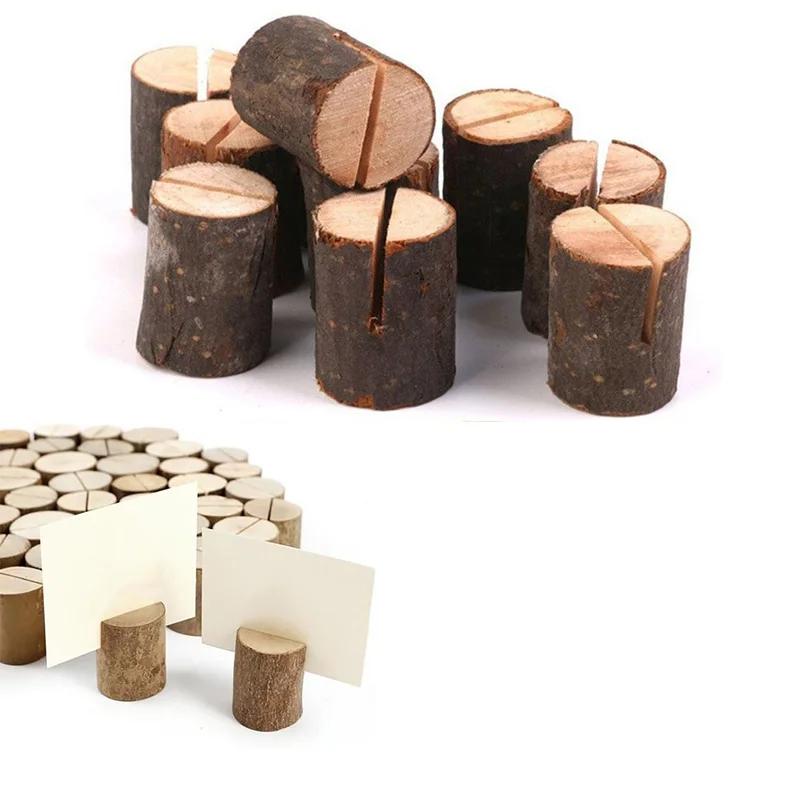 

50pcs/lot Wood Pile Name Place Card Photo Menu Holder Table Natural Tree Stump Shape Clip Stand Party Wedding Decoration