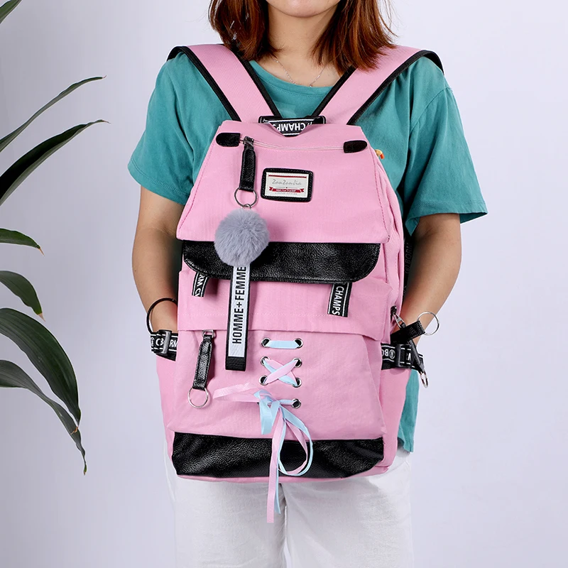 

WENYUJH School Backpack Large Backpacks For Teenage Girls USB Bags Canvas Middle Junior High College Student Schoolbag 2019 New