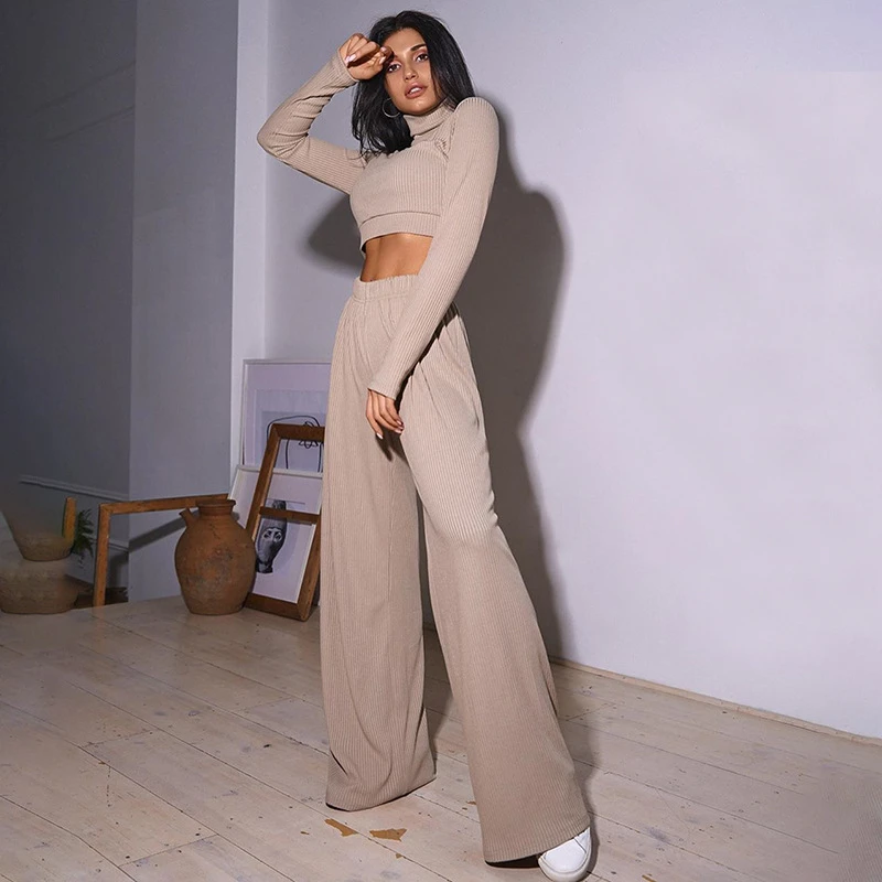 UK Fashion Womens Crop Tops Stretch Wide Leg Jumpsuit Trouser Two Piece Suit Set