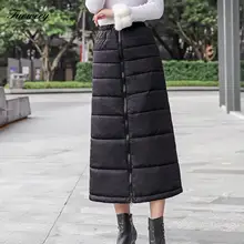 Зимняя хлопковая юбка размера плюс с карманами на молнии, тонкая однобортная юбка, длинная Толстая Теплая юбка с высокой талией, элегантные женские юбки