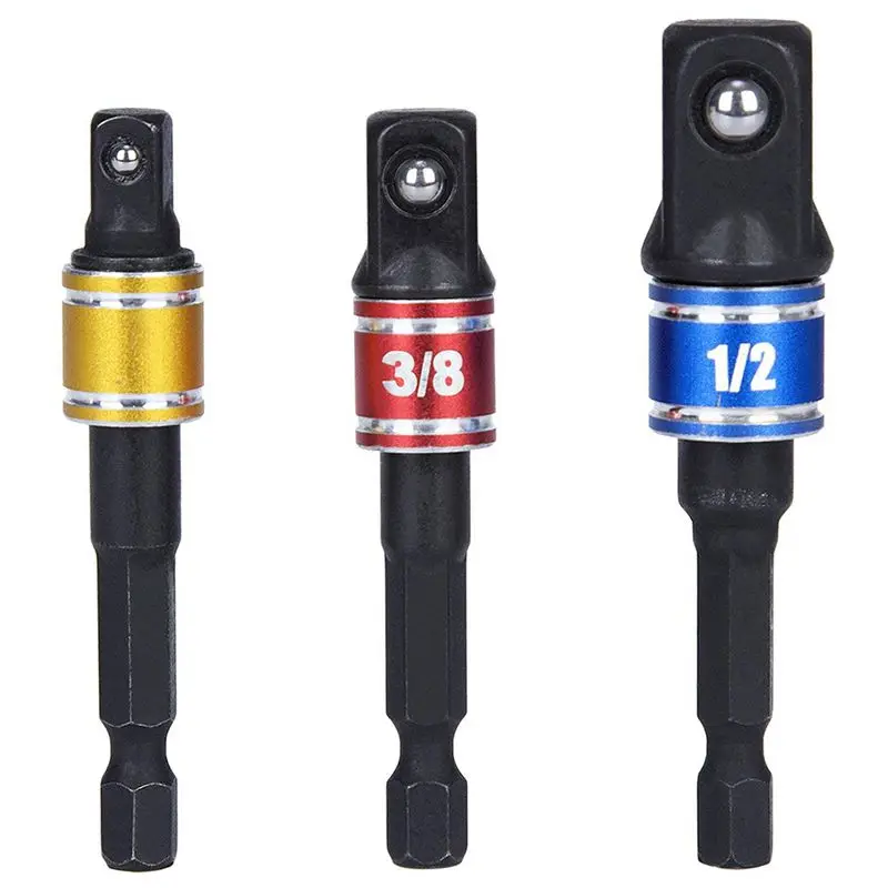 

New Impact Socket Adapter Extension Set Turns Power Drill Into High Speed Nut Driver. 1/4Inch, 3/8Inch, And 1/2Inch Drive