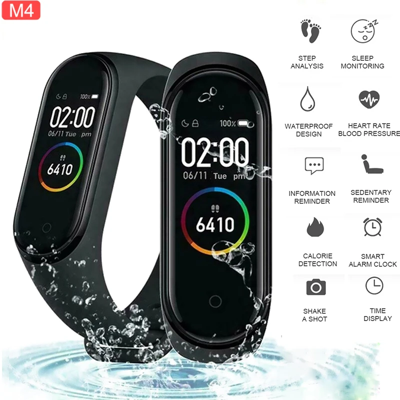 Смарт-браслет M4 с Bluetooth часы пульсометром и монитором сна водонепроницаемые