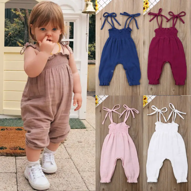 

2019 Newest Popular Newborn Toddler Baby Girl Strap Pants Solid Romper Overalls Outfits Sunsuit