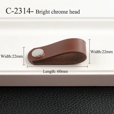 C-2314-bright Chrome Смешанные Оптовые латунные+ кожаные ручки для мебели/ручки и ручки для дверей шкафа, комода, ящика, чемодана, ручки с винтами - Цвет: C-2314-bright Chrome