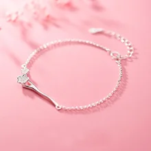 Браслеты из стерлингового серебра 925 пробы для женщин, браслет с подвеской в виде цветка персика, простой темперамент, милые модные корейские ювелирные изделия