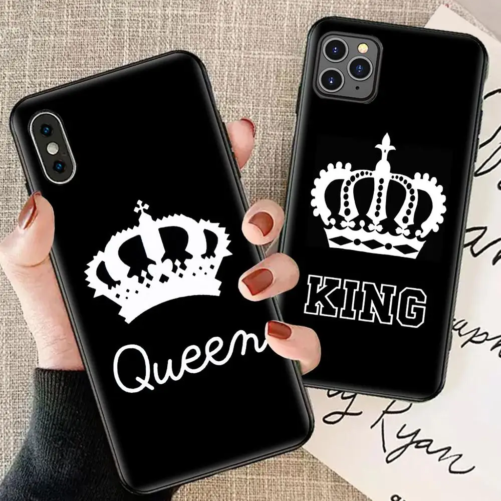 

King Queen silicone case for iphone 7plus 8 plus 7 11 pro max 6 x xr xs max cute Couple luxury soft matte tpu phone coque cover