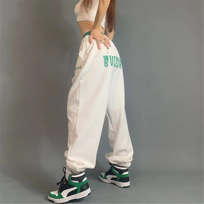 2022 Women's Joggers Pants Loose Jazz hiphop Sweatpants Streetwear Woman Lady Girl Bottoms Trousers Elastic Waist White Red