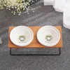 Cute Cat Bowl High-end Pet Bowl Bamboo Shelf Ceramic Feeding and Drinking Bowls for Dogs and Cats Pet Feeder Dog Double Bowls 5