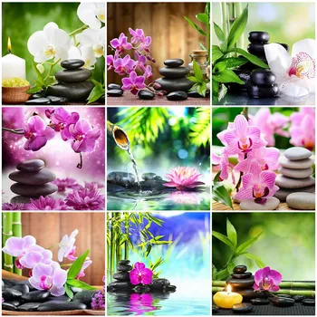 

HUACAN DIY Diamond Painting Orchid Stone Square Pattern Rhinestone Sets Embroidery Cross Stitch Landscape Wall Decor Needlework