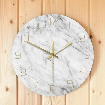 

Quartz Analog Quiet Marble Wall Clock 3D Chic White Marble Print Modern Round Wall Watch Nordic Creativity Home Decor