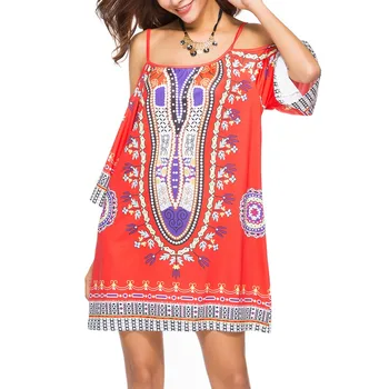 

Women Sling National Wind Print Halter Printed Casual Fashion Short Strap Mini Dress Vestidos Robe Femme Ropa Mujer Sukienki#G2