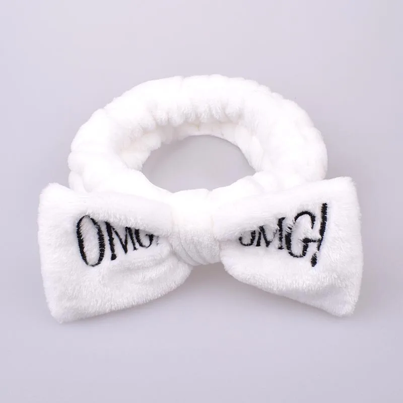 Горячая Распродажа OMG письмо коралловый флис мыть лицо ободок с бантиком для женщин девушек милый держатель для волос повязка на голову головные уборы аксессуары для волос - Цвет: OMG bai