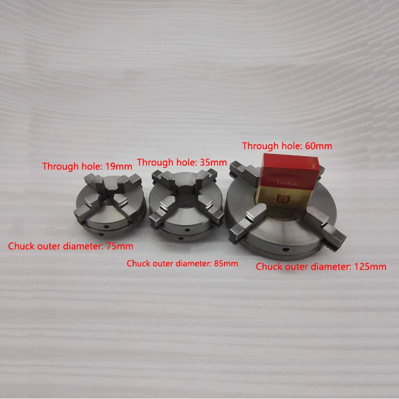  90, 125 hand-tight three-jaw, four-jaw chuck, woodwork bead machine chuck, 35 / 60mm large through hole
