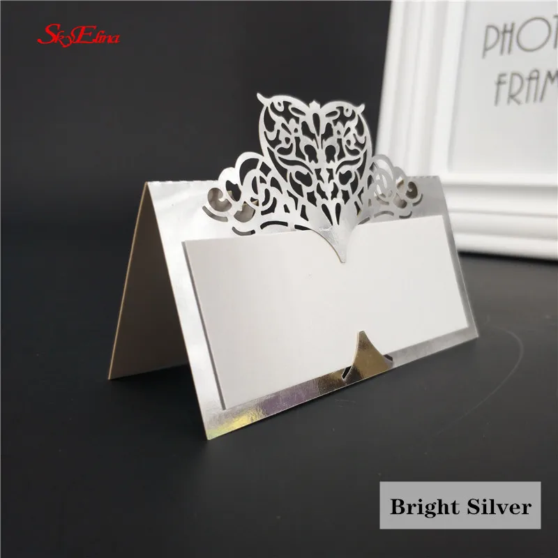 BrightSilver 100 шт. таблицы карты лазерной резки Бумага лоза сиденье карты для Свадебная вечеринка Сувениры Украшения Имя Место карты 6zsh871-100 - Цвет: BrightSilver