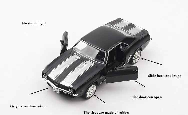 1:36 Chevrolet Comaro 1969 модель из сплава, имитация литого металла модель открывания двери, детские игрушки подарок на день рождения