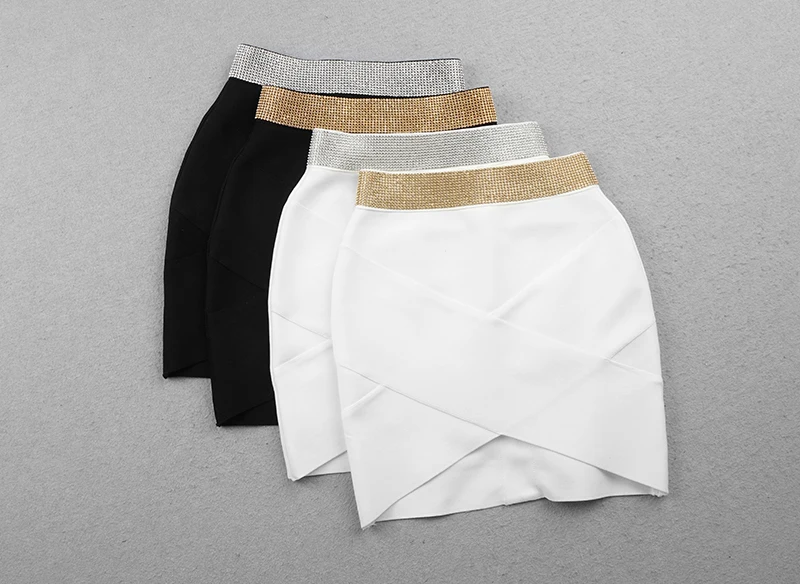 Новое поступление, женская черно-белая бандажная юбка, дизайнерская блестящая мини-юбка-карандаш для ночного клуба, вечерние юбки-карандаш
