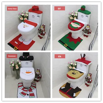 

Christmas Toilet Cover Decorations 3 Pcs Christmas Toilet Seat Cover Set Elf & Santa Style Xmas Decorations Toilet Bathroom Set