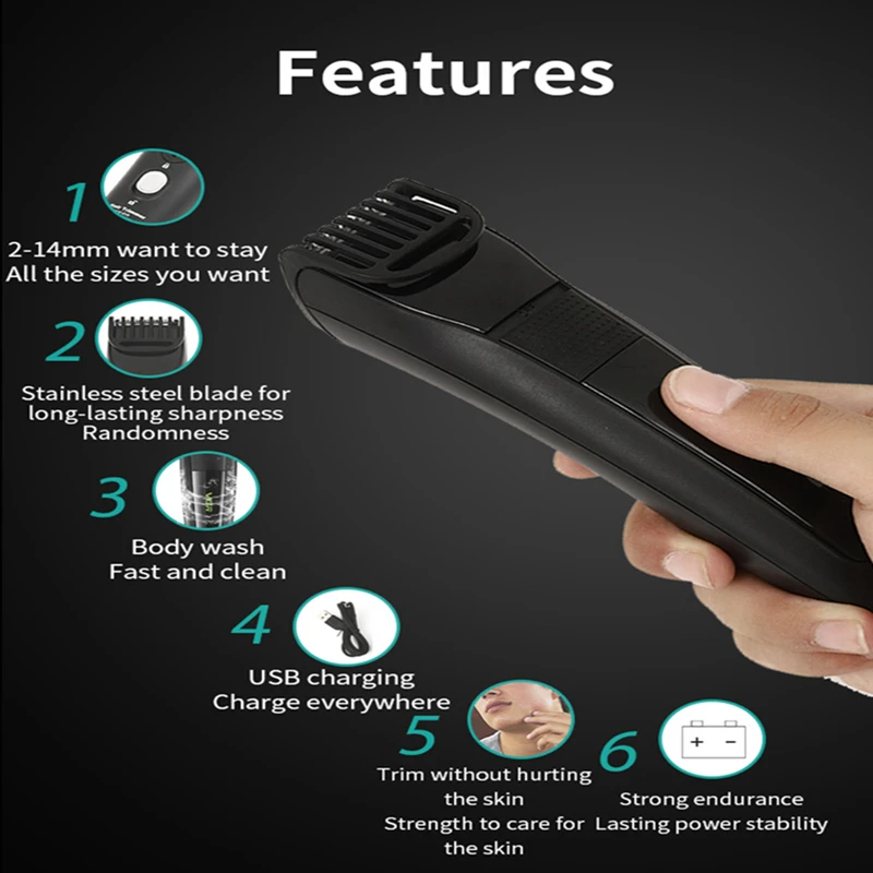 VGR 015 Hair Clipper Professional Barber Beard Styler Stainless Head USB Rechargeable Washable Noise Reduction Trimmer VGR V015 4
