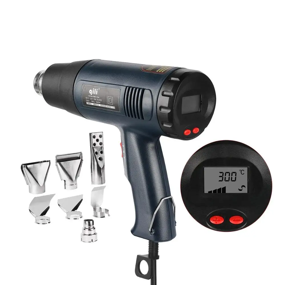 with 7pcs nozzles Горячая воздушная пушка, Портативная паяльная станция BGA, Нагнетатель горячего воздуха 220 В 1800 Вт, ручная Тепловая пушка со сварочным паяльником, инструменты для ремонта - Цвет: with 7pcs nozzles