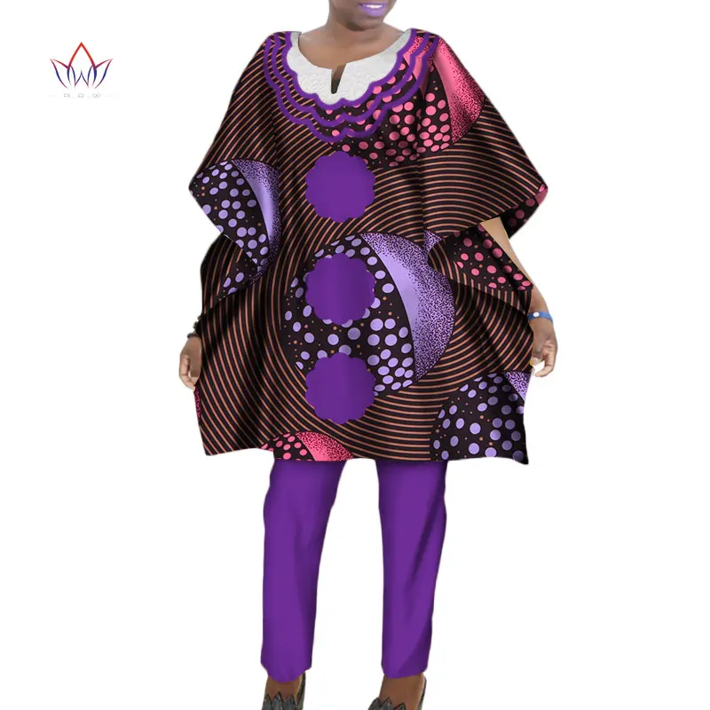 Новые модные комплекты из 2 предметов женские костюмы Дашики Элегантный комплект для женщин брюки и халат высшего размера плюс африканская одежда WY387 - Цвет: 19
