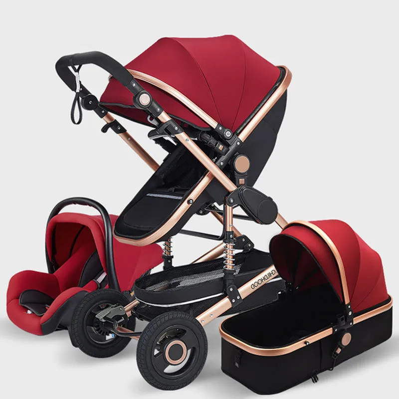 Multifunctional 3 in 1 Baby Stroller luxury Portable High Landscape 4 Wheel Stroller Folding Carriage Gold Baby Newborn Stroller