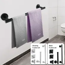 5Pcs Towel Rack SetStainless Steel Bathroom Hardware Wall Mounted Towel Bar Include 16 Inch Hand Toilet Paper Holder 3 Hooks