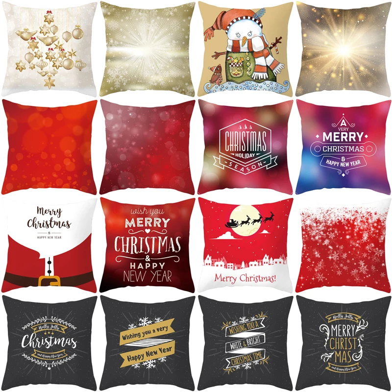 

Christmas Cushion Cover 45*45 Red Merry Christmas Printed Polyester Decorative Pillows Sofa Home Decoration Pillowcase TRP082