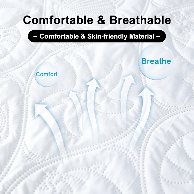 MECEROCK Solid Color Quilted Embossed Waterproof Mattress Protector Fitted Sheet Style Cover for Mattress Thick Soft Pad for Bed