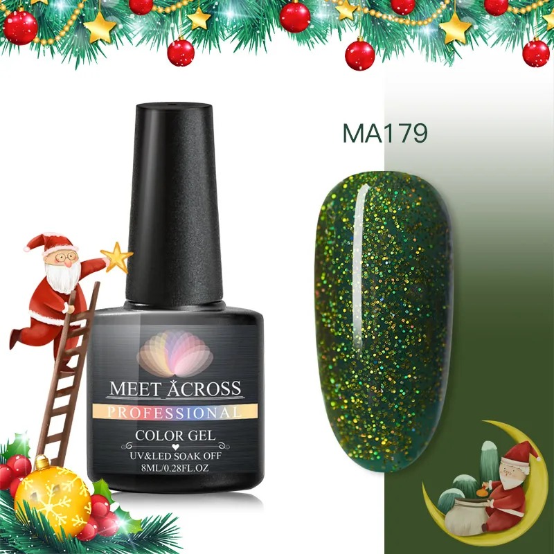 MEET ACROSS 8ml Nail Gel Christmas series Platinum UV Nail Gel 60 Colors Shimmer Nails Polish Base And Top Coat Primer For Nail - Цвет: AS01808