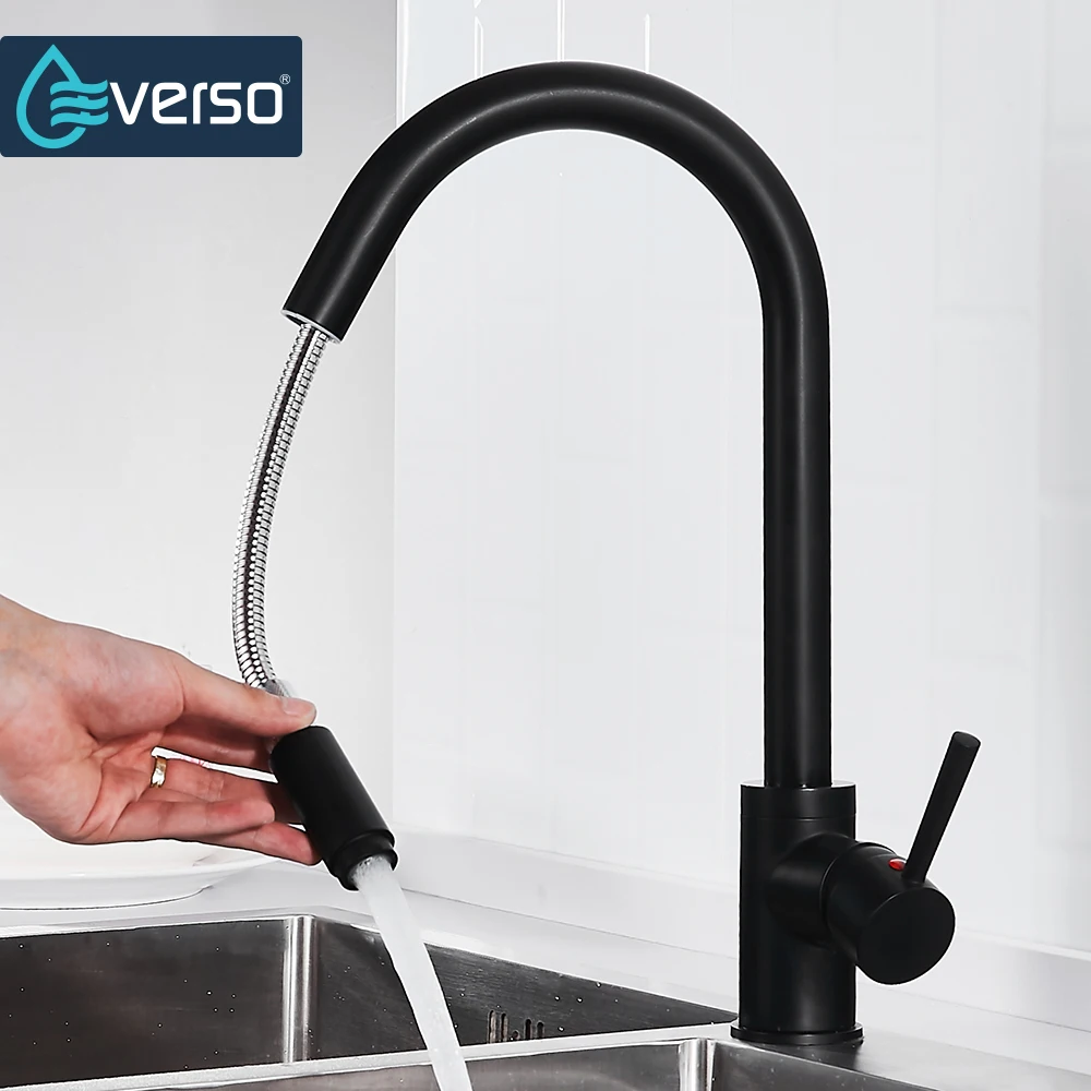  Black Kitchen Faucets Single Handle Pull Out Kitchen Tap Single Hole Handle Swivel 360 Degree Water - 32917170340