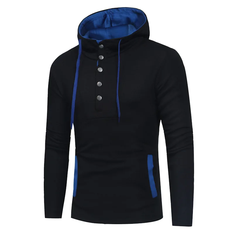 

Men's Spring,New foreign trade men's fashion buttons stitching contrast long sleeve slim hoods