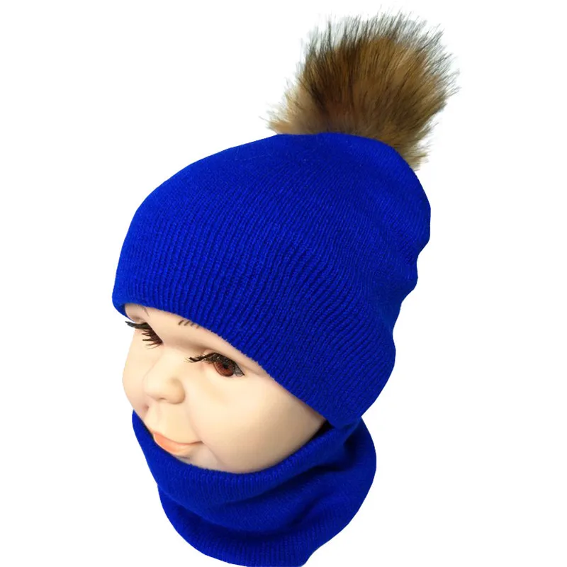 Осенне-зимний детский шарф, шапка, комплект для мальчиков и девочек, весенний теплый шейный платок, Детские комплекты шапок шарик-помпон, детская шапка, шарф