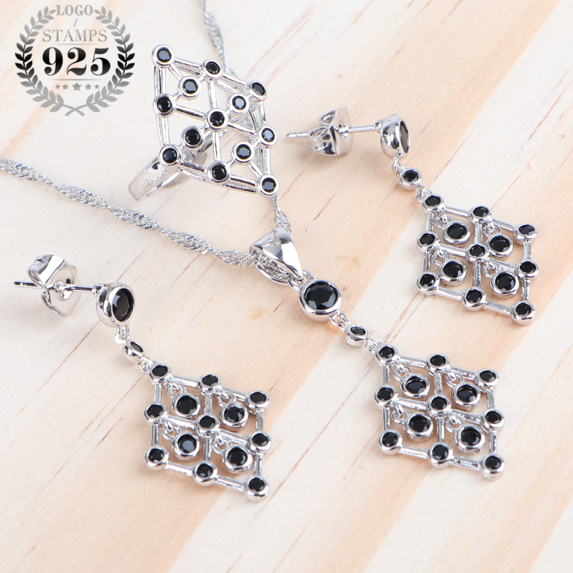 

Luxury Women Wedding Jewelry Sets Silver 925 Cubic Zircon Bridal Jewelry Wedding Ring Pendant Necklace Earrings Sets For Women