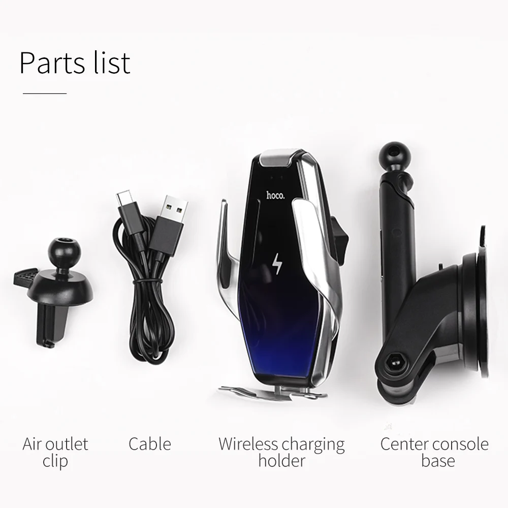 HOCO Qi Wireless Car Charger Automatic Infrared Clip Air Vent Mount Car Phone Holder Glass Surface 15W Fast Charger for iPhone X
