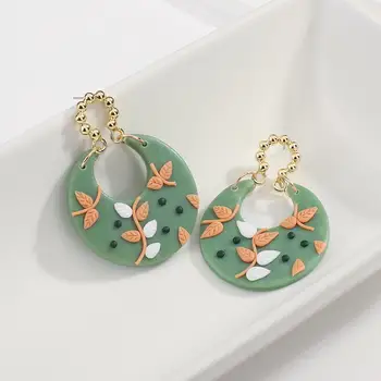 

AENSOA New Design Handmade Leaf Round Polymer Clay Earrings For Women Geometric Pendant Earring Fashion Jewellery Pendientes