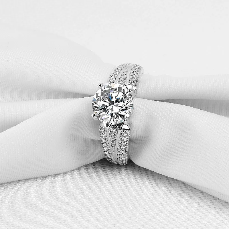 14K White Gold AINUOSHI Real 14 K, однотонное белое/желтое золото, обручальное кольцо, роскошное, 7 мм, Круглый, имитация бриллиантов, широкий диапазон для женщин, обручальное кольцо для невесты - Цвет камня: 14K White Gold