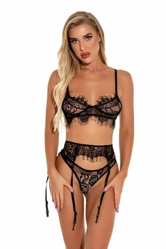 

Ladies Underwear Set Lace Teddy Strap Babydoll Bodysuit Pants Belt Garter Belt