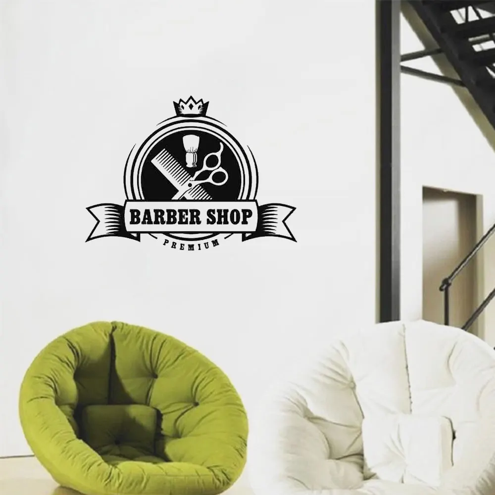 Barber Shop Sign Wall Decal Hairdresser Salon Window Decor Stickers Posters Mustache Scissors Removable Mural DW6593 | Дом и сад