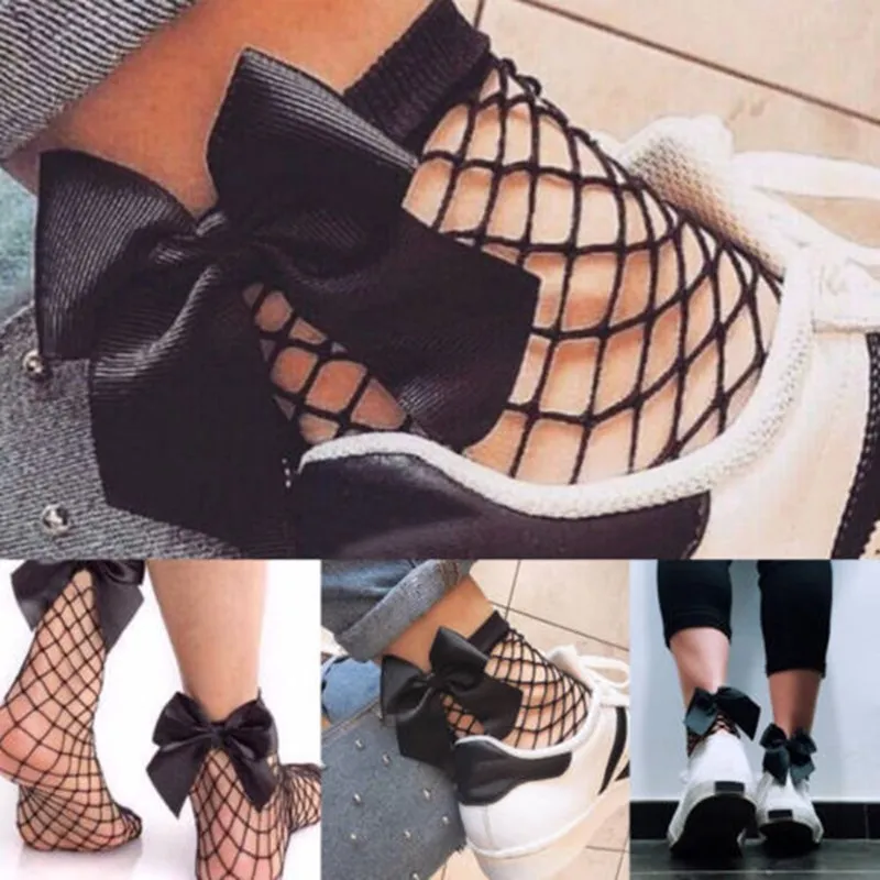 Womens Fashion Ruffle Fishnet Ankle High Socks Mesh Lace Fish Net Short Bow | Женская одежда