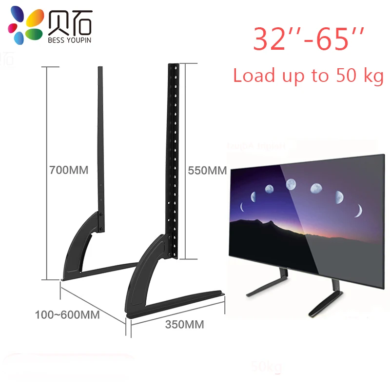 Negro POHOVE Pedestal TV Set Universal con Soporte para 32-65 Pulgadas LCD Tvs Ajustable Soporte A Soporte Arriba 15KG Free Size