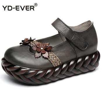 

Women Pumps Autumn High Heels Wedge Shoes Women Flower Genuine Leather Mary Jane Pumps Women Ankle Strap Handmade Shoes