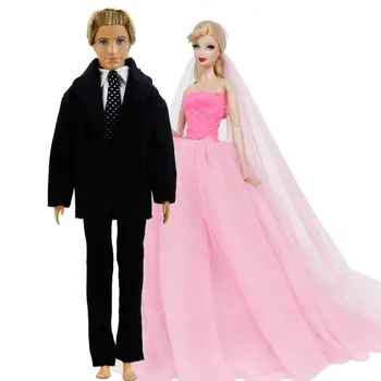 

2x Wedding Outfits = 1x Business Suit + 1x Princess Layer Dress Gown Clothes for Barbie Doll Ken 1/6 DIY Accessories