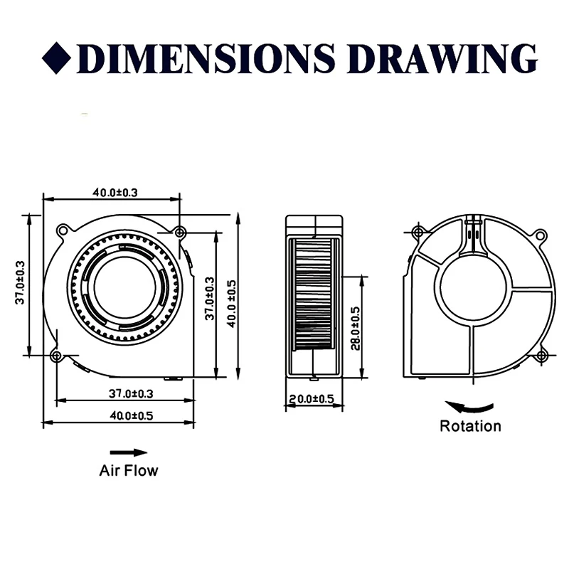 2 Pieces 40mm Blower Fan 4020 40x40x20mm Cooling Fan 3D Printer Cooling Cooler Fan 5V 12V 24V DC Brushless Turbo Blower Fan