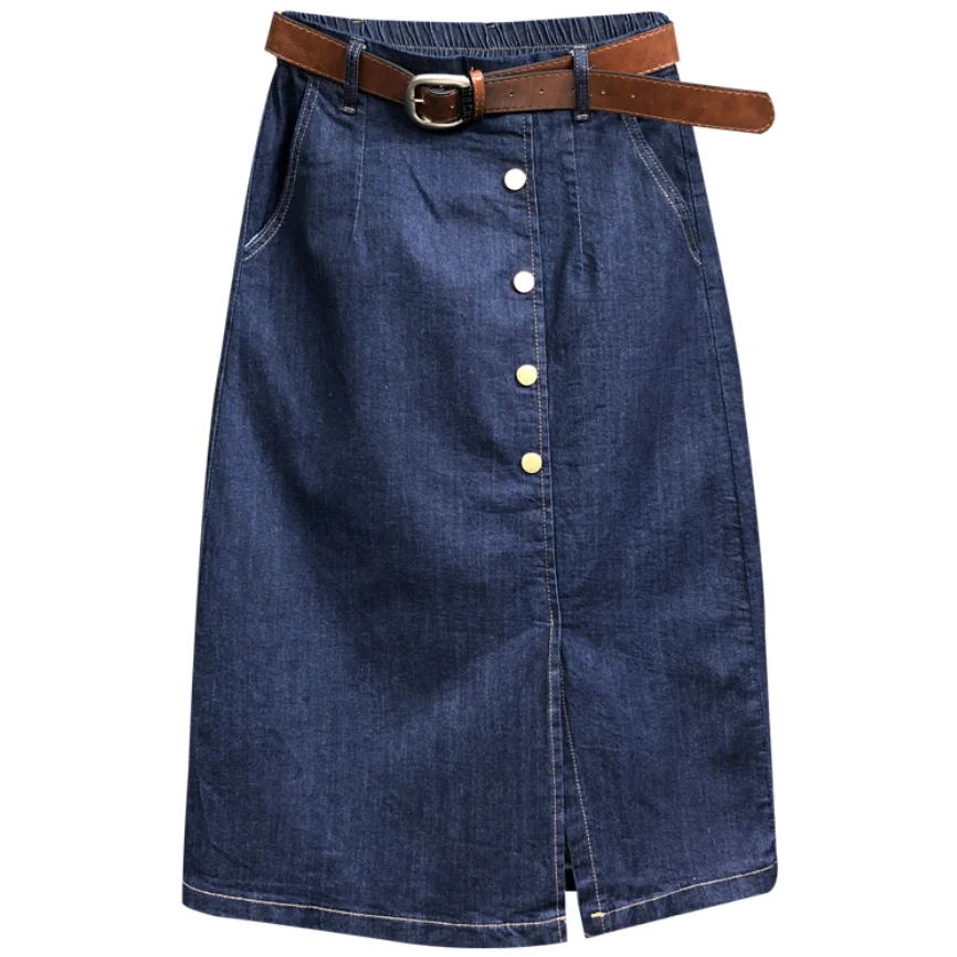 

Джинсовая юбка женская с завышенной талией, Повседневная Эластичная свободная облегающая трапециевидная юбка из денима, лето 2021