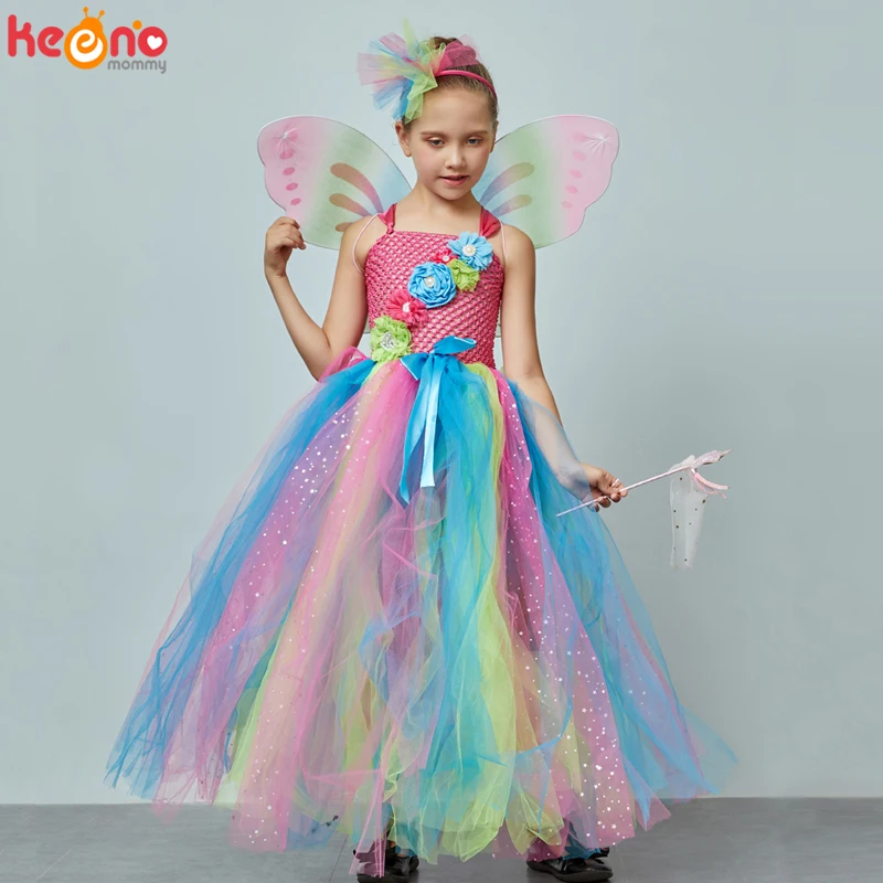Arcobaleno Farfalla Fata Principessa Vestito Mesh Elfo Vestito Costumi di  Danza Performance