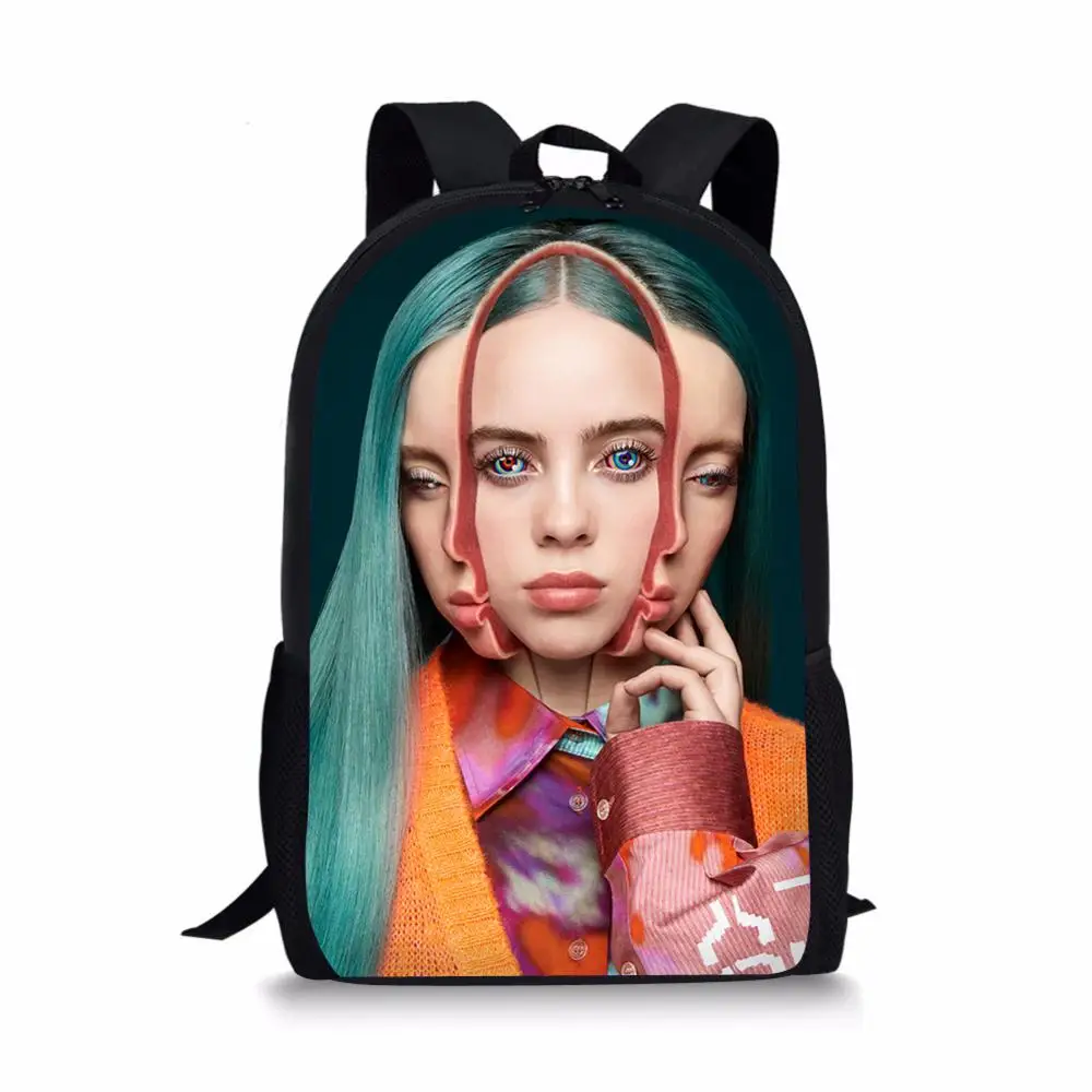 ELVISWORDS Billie Eilish милый мультяшный модный рюкзак большой емкости для девочек-подростков, повседневные школьные сумки для начальной школы